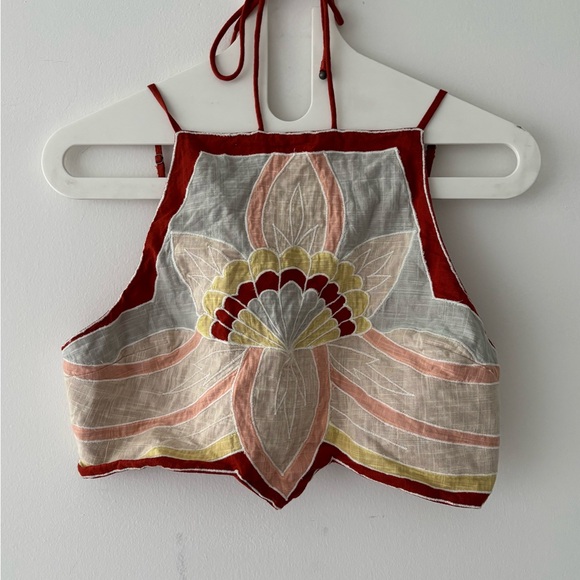 Free People Tops - NWOT Free People Lotus Appliqué halter top crop top size M